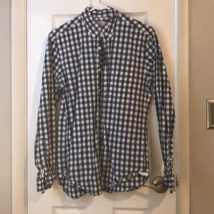 JCREW navy and white gingham plaid button up